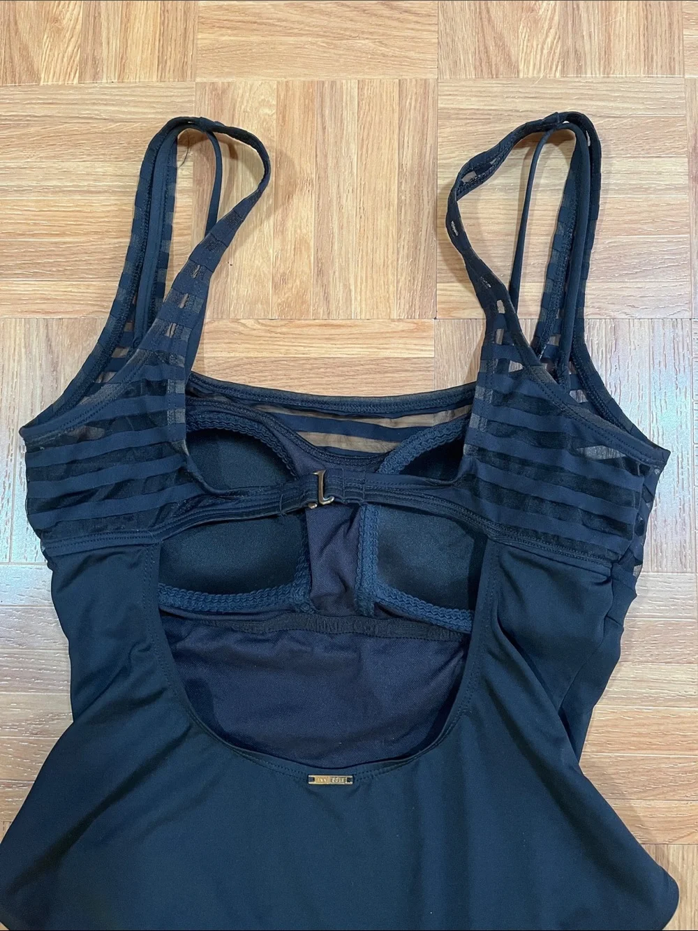 Anne Cole Black One-Piece Swimsuit  Gold Logo Accent Beach Wear Euro Summer 12